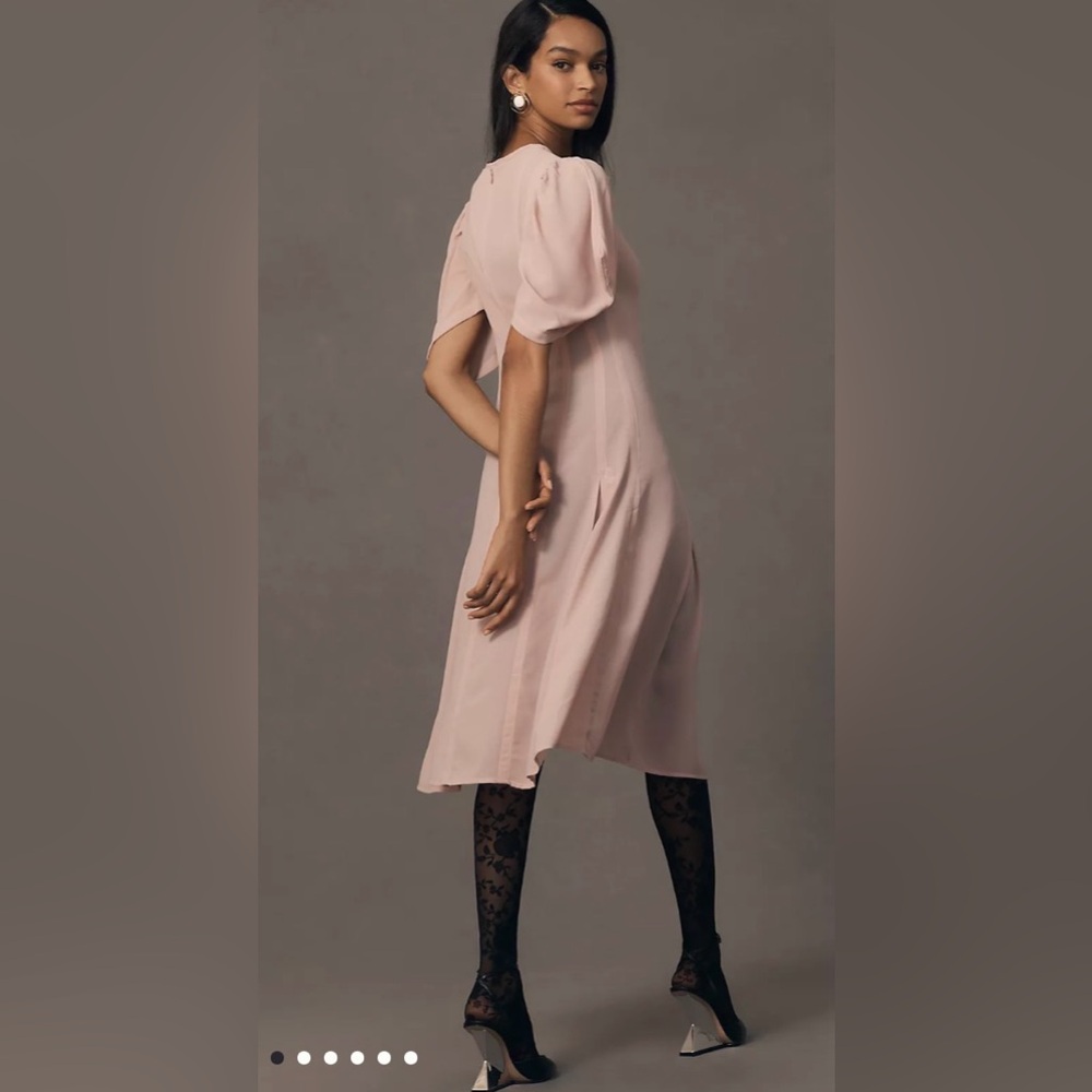 Anthropologie Pale Pink Puff-Sleeve Midi Dress - Picture 2 of 5